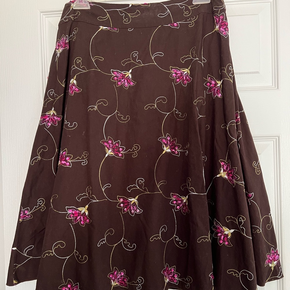 116 Final Touches Brown Lined Skirt with Sequin Detail
